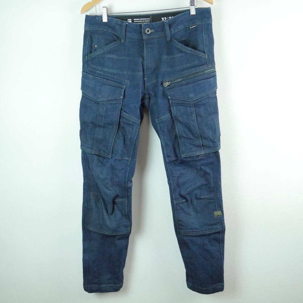 G-Star RAW Blue Cargo Zip Denim Jeans 32x32 Tapered Utility Paratrooper Pants
